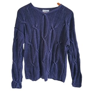 LLBean Vintage Cableknit Crew Neck Cotton Sweater Blue Womens Large